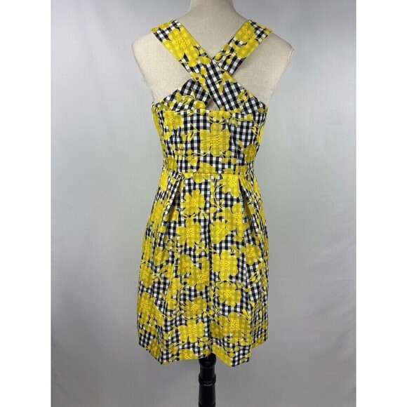 1901 Nordstrom Sundress Dress Black White Gingham Yellow Embroidered 8 Petite - Picture 4 of 12